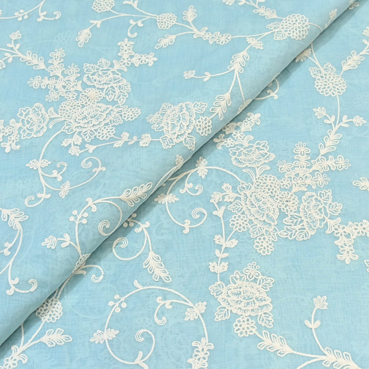 Dyed Mul Chanderi Thread Embroidery Fabric– Lightweight Elegant Summer Designer Fabric GP4212-1