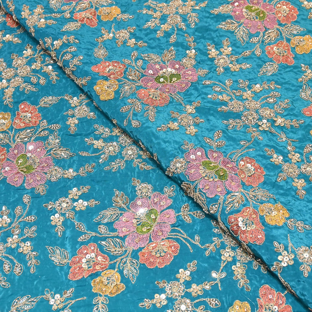 Premium Crepe Zari, Moti & Sequins Embroidery Fabric | Designer Fabric | V02710C-02
