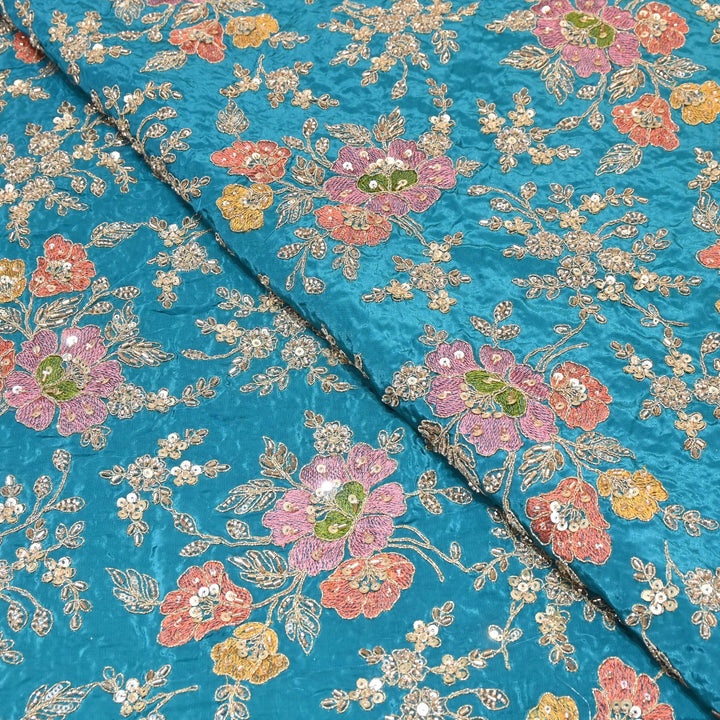 Premium Crepe Zari, Moti & Sequins Embroidery Fabric | Designer Fabric | V02710C-02