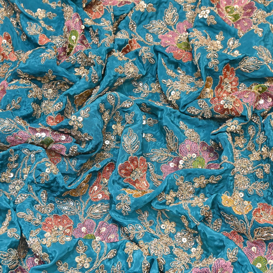 Premium Crepe Zari, Moti & Sequins Embroidery Fabric | Designer Fabric | V02710C-02