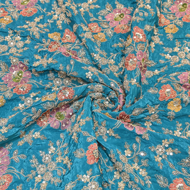 Premium Crepe Zari, Moti & Sequins Embroidery Fabric | Designer Fabric | V02710C-02