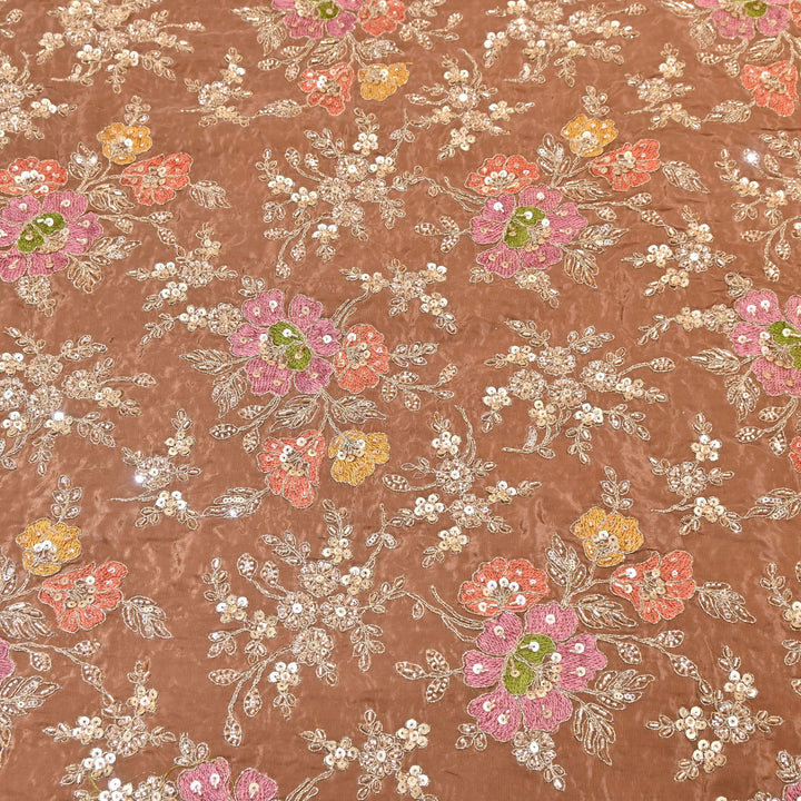 Premium Crepe Zari, Moti & Sequins Embroidery Fabric | Designer Fabric | V02710C-03