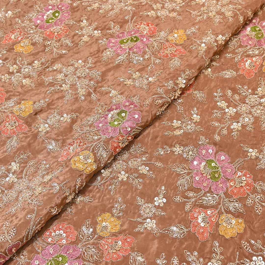 Premium Crepe Zari, Moti & Sequins Embroidery Fabric | Designer Fabric | V02710C-03