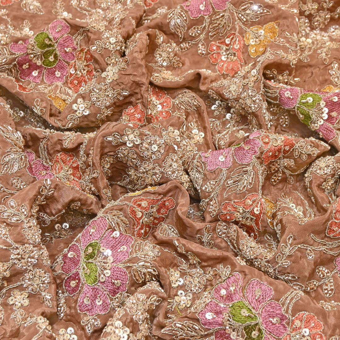 Premium Crepe Zari, Moti & Sequins Embroidery Fabric | Designer Fabric | V02710C-03