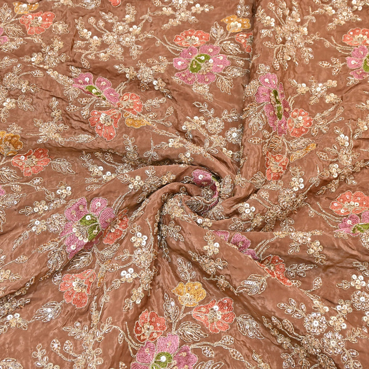 Premium Crepe Zari, Moti & Sequins Embroidery Fabric | Designer Fabric | V02710C-03