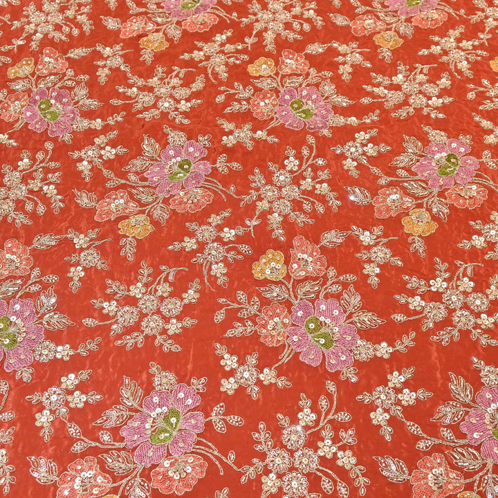 Premium Crepe Zari, Moti & Sequins Embroidery Fabric | Designer Fabric | V02710C-04