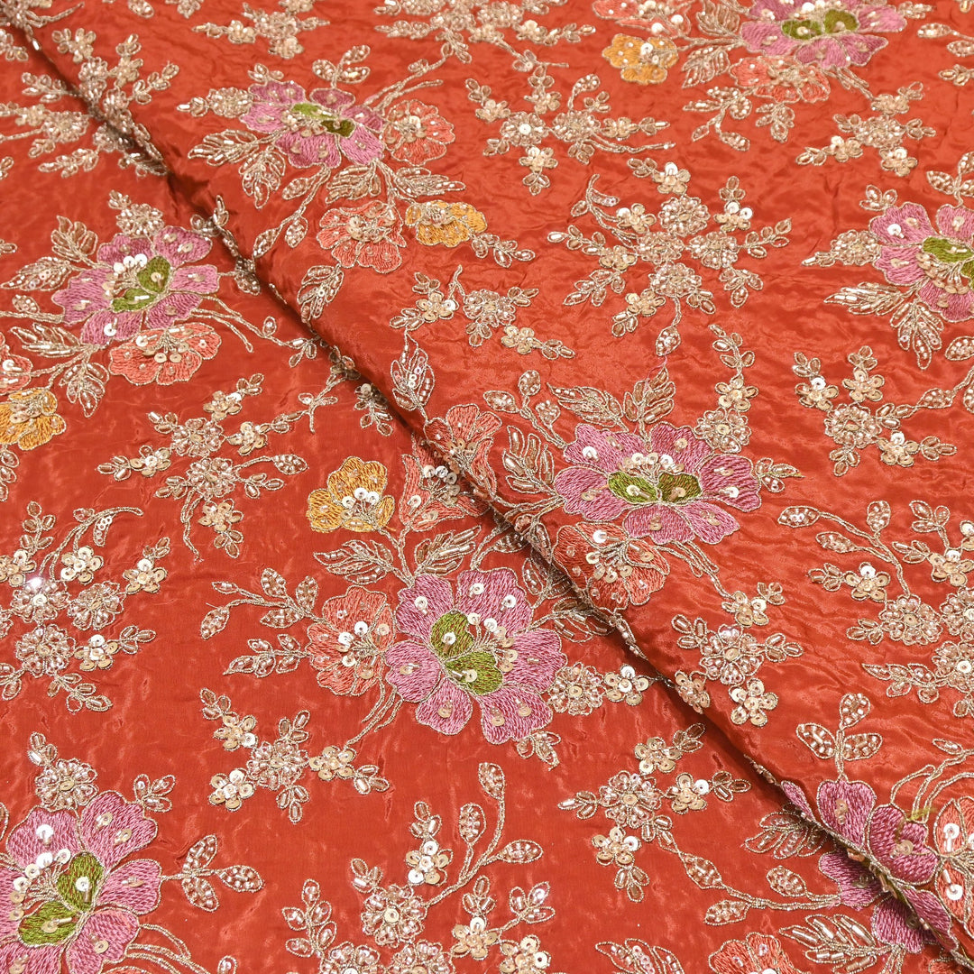 Premium Crepe Zari, Moti & Sequins Embroidery Fabric | Designer Fabric | V02710C-04