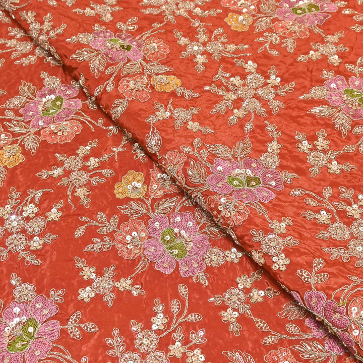 Premium Crepe Zari, Moti & Sequins Embroidery Fabric | Designer Fabric | V02710C-04