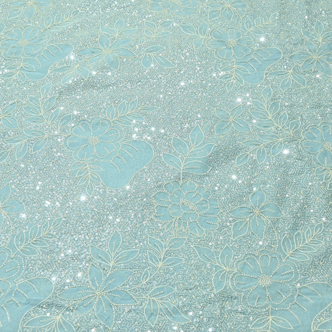 Dyed Viscose Georgette Moti Embroidery Fabric – Designer Pearl Work Fabric | V3566C-1