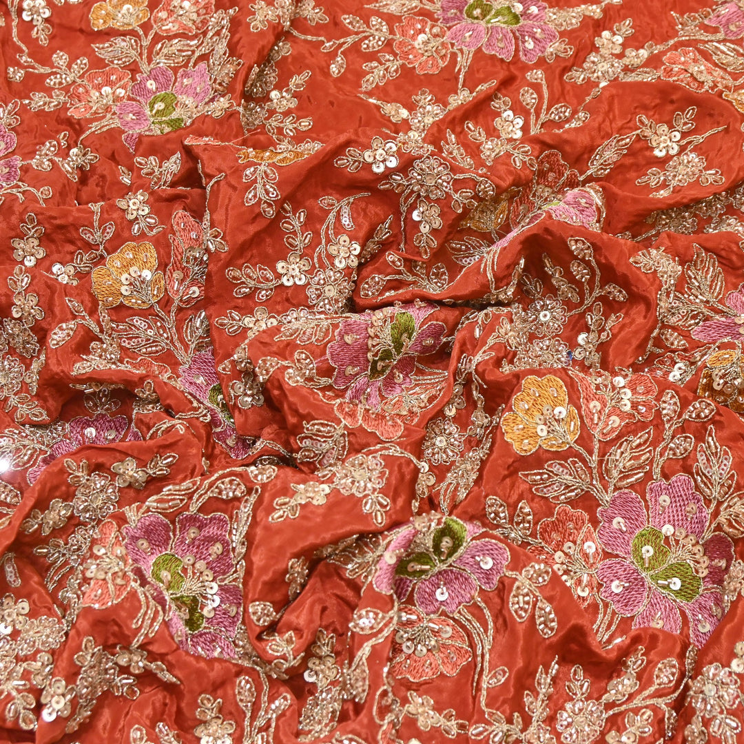 Premium Crepe Zari, Moti & Sequins Embroidery Fabric | Designer Fabric | V02710C-04
