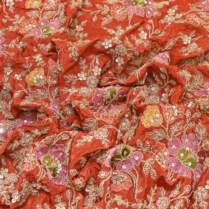 Premium Crepe Zari, Moti & Sequins Embroidery Fabric | Designer Fabric | V02710C-04