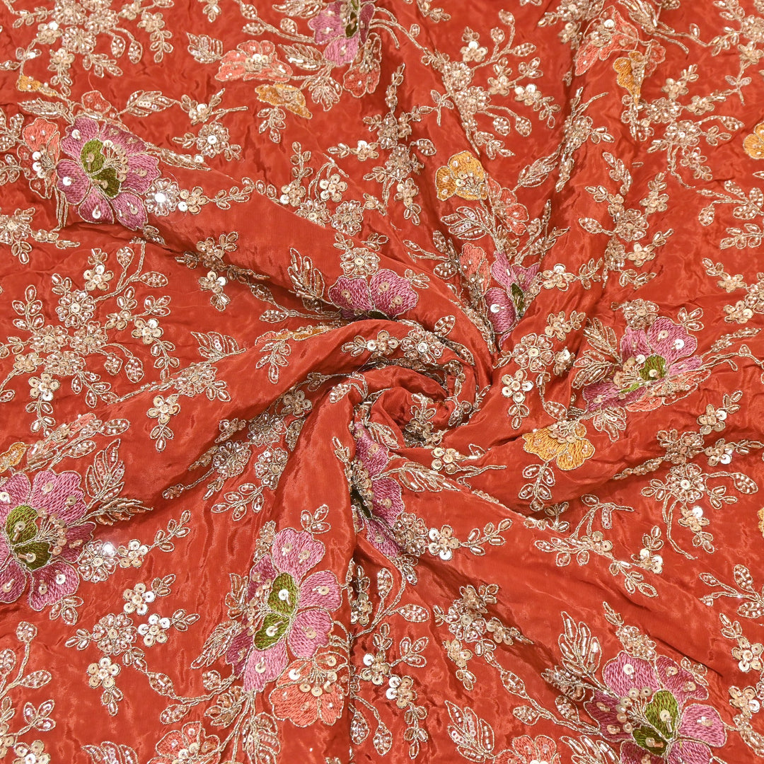Premium Crepe Zari, Moti & Sequins Embroidery Fabric | Designer Fabric | V02710C-04