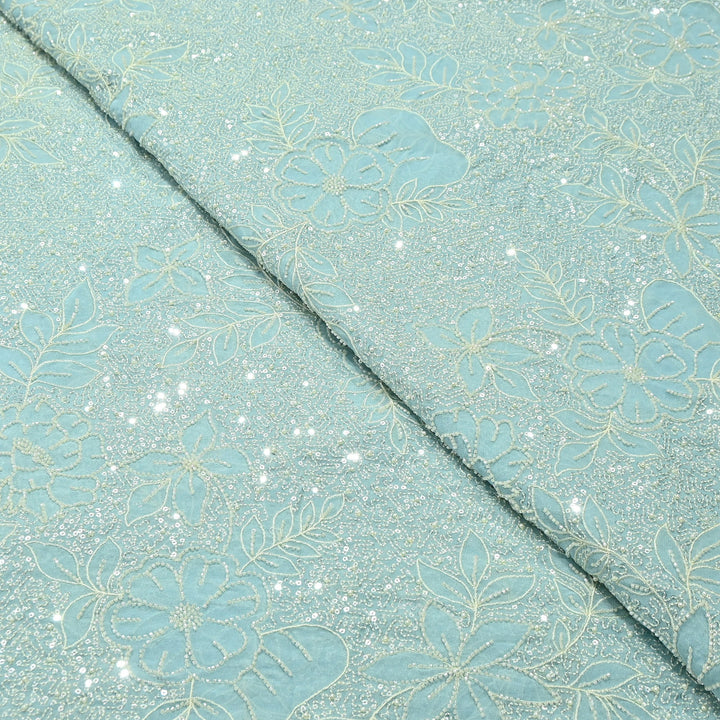 Dyed Viscose Georgette Moti Embroidery Fabric – Designer Pearl Work Fabric | V3566C-1