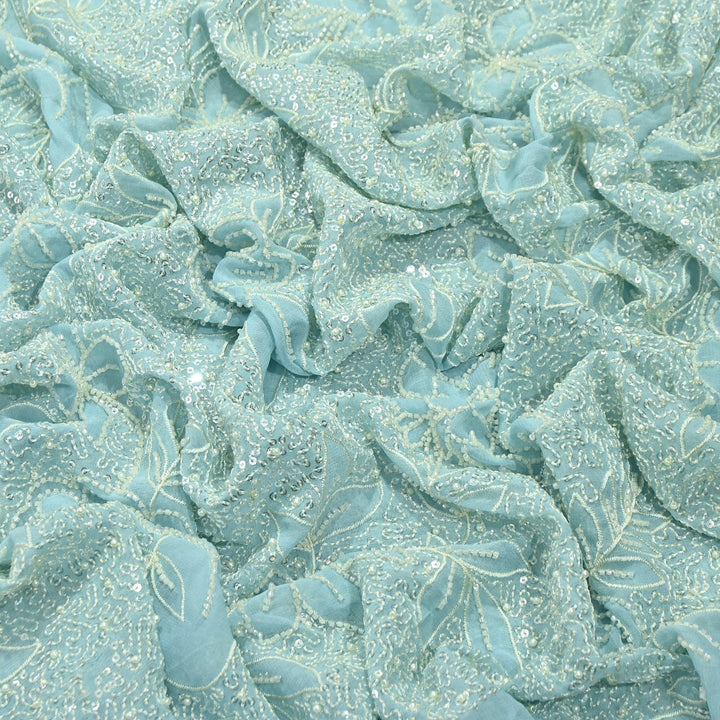 Dyed Viscose Georgette Moti Embroidery Fabric – Designer Pearl Work Fabric | V3566C-1