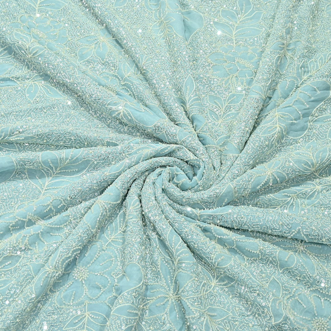 Dyed Viscose Georgette Moti Embroidery Fabric – Designer Pearl Work Fabric | V3566C-1