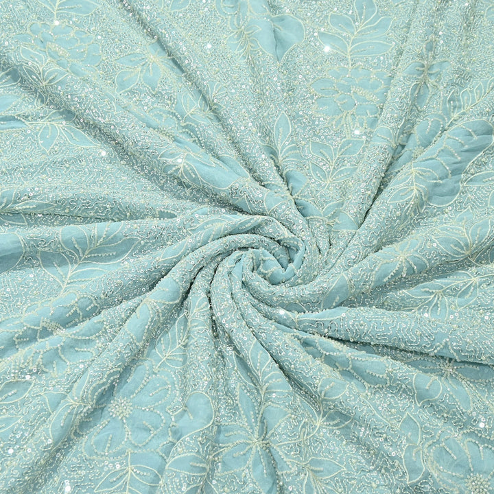 Dyed Viscose Georgette Moti Embroidery Fabric – Designer Pearl Work Fabric | V3566C-1