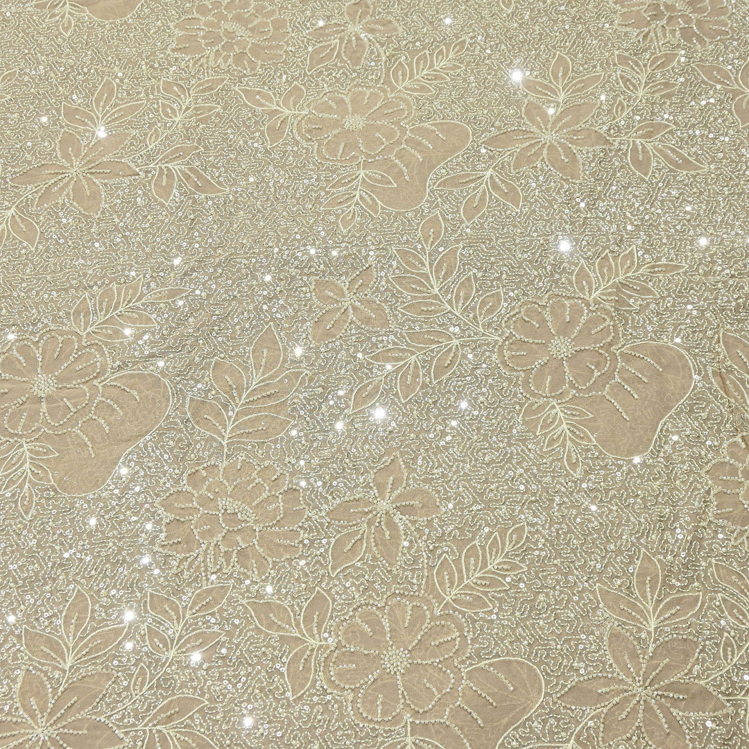 Dyed Viscose Georgette Moti Embroidery Fabric – Designer Pearl Work Fabric | V3566C-2