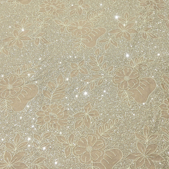 Dyed Viscose Georgette Moti Embroidery Fabric – Designer Pearl Work Fabric | V3566C-2