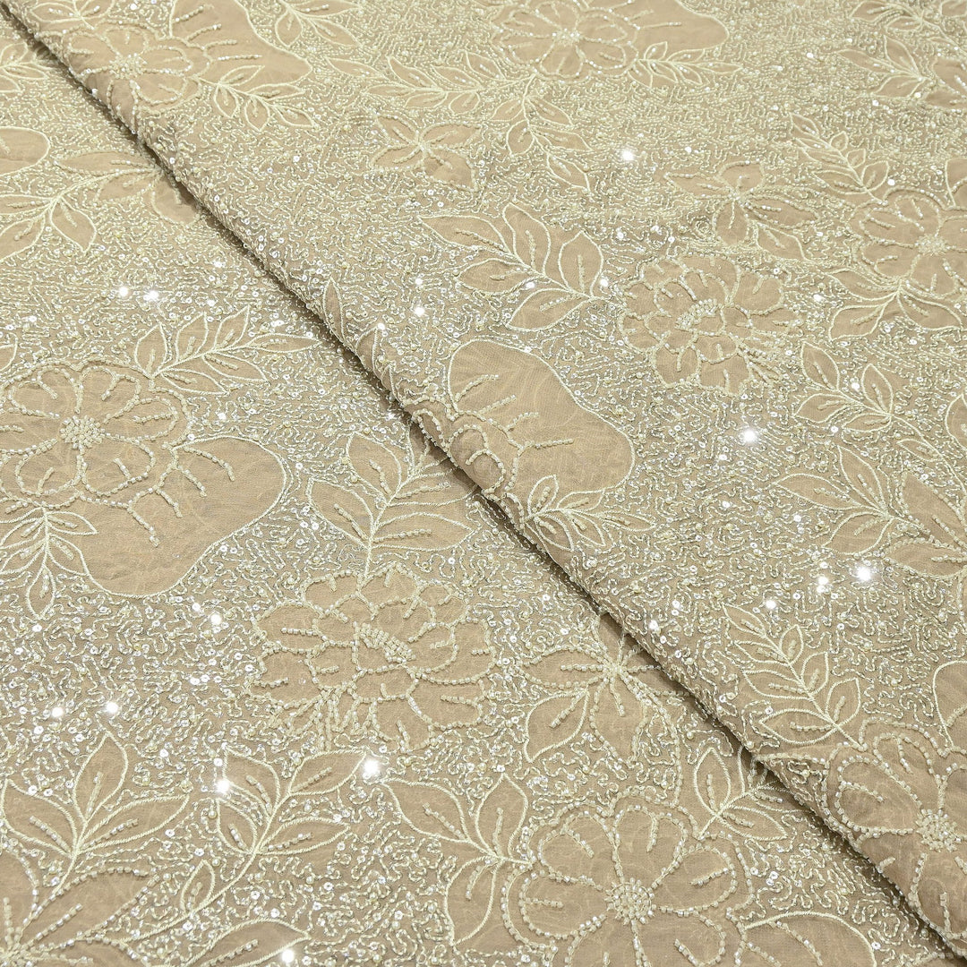 Dyed Viscose Georgette Moti Embroidery Fabric – Designer Pearl Work Fabric | V3566C-2