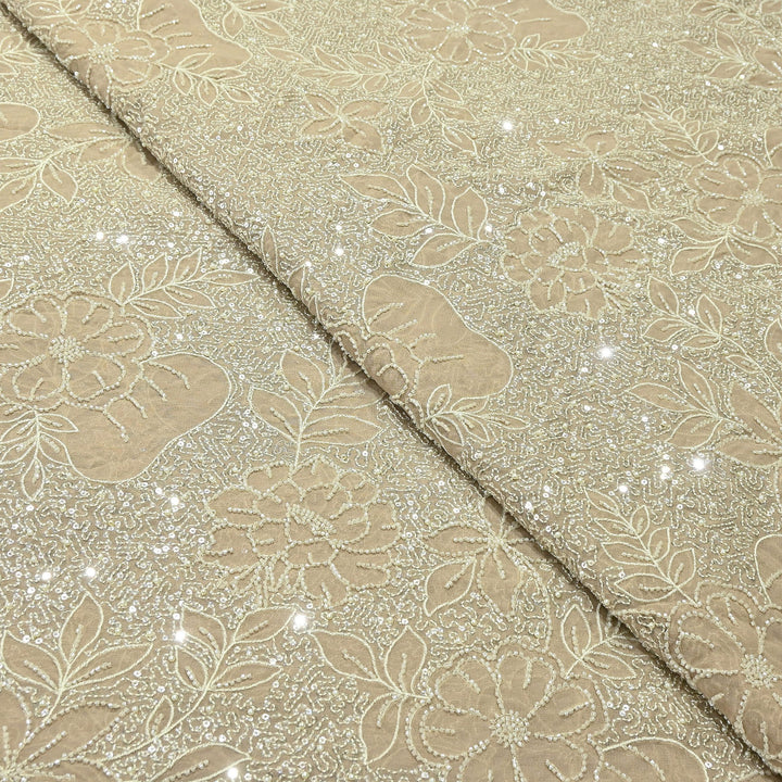 Dyed Viscose Georgette Moti Embroidery Fabric – Designer Pearl Work Fabric | V3566C-2