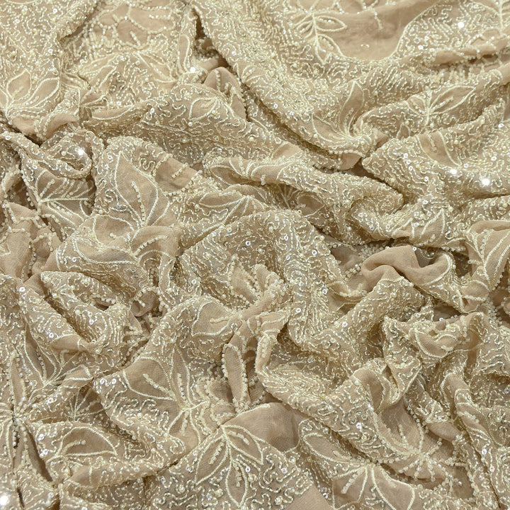 Dyed Viscose Georgette Moti Embroidery Fabric – Designer Pearl Work Fabric | V3566C-2