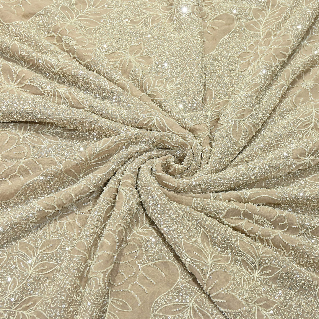 Dyed Viscose Georgette Moti Embroidery Fabric – Designer Pearl Work Fabric | V3566C-2