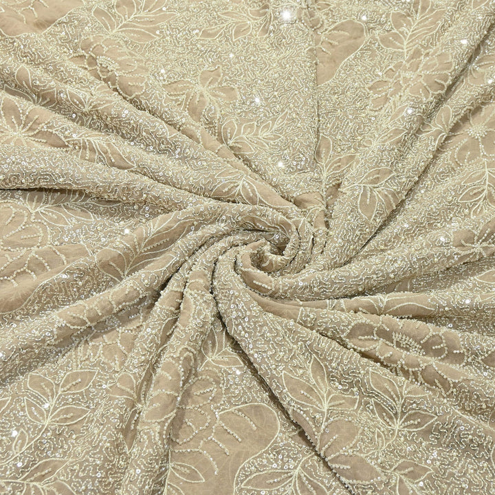 Dyed Viscose Georgette Moti Embroidery Fabric – Designer Pearl Work Fabric | V3566C-2