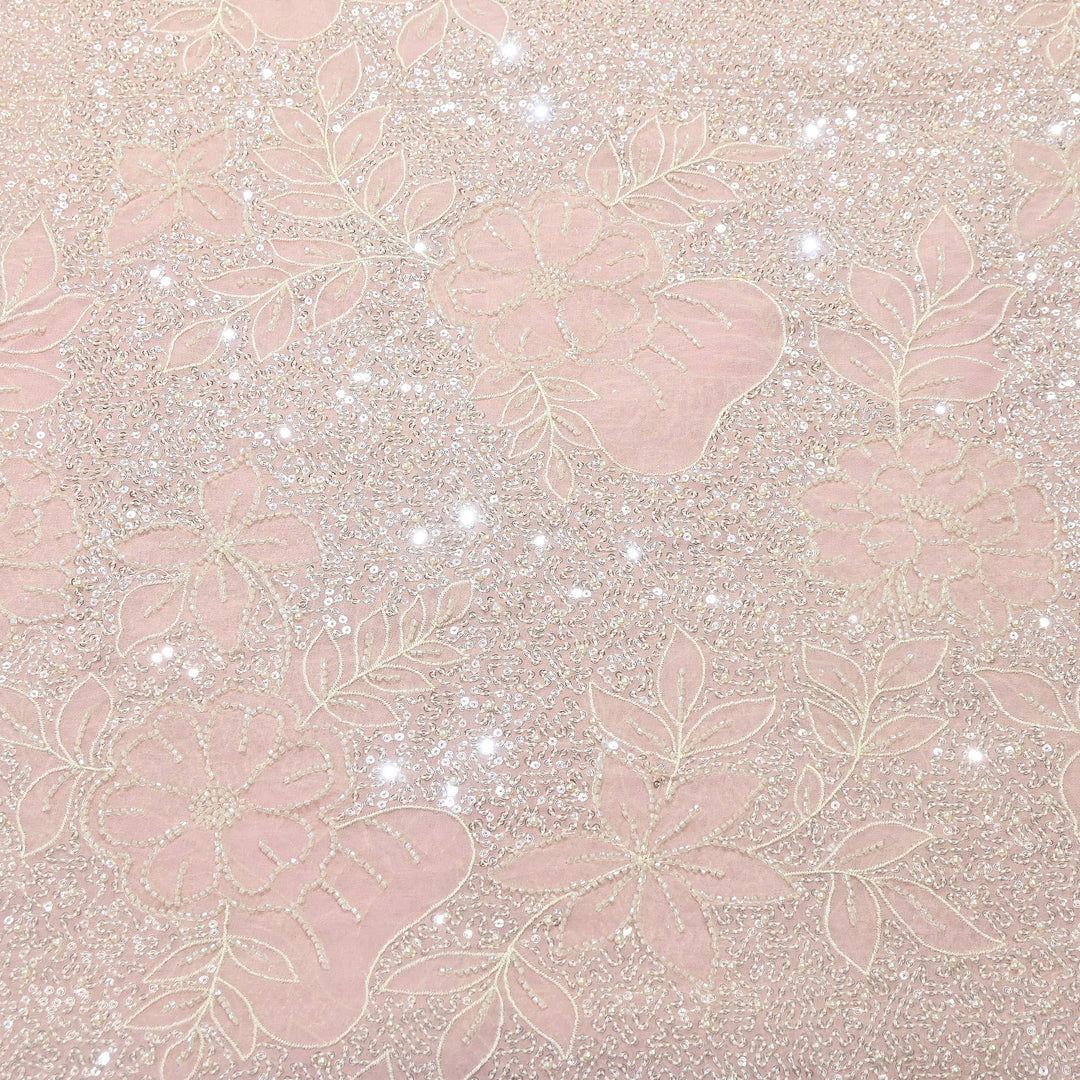 Dyed Viscose Georgette Moti Embroidery Fabric – Designer Pearl Work Fabric | V3566C-3