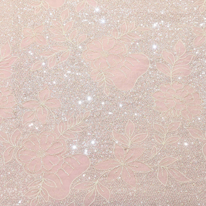 Dyed Viscose Georgette Moti Embroidery Fabric – Designer Pearl Work Fabric | V3566C-3