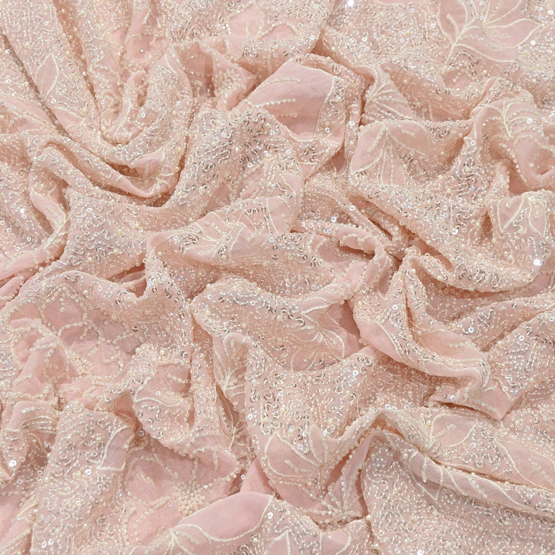 Dyed Viscose Georgette Moti Embroidery Fabric – Designer Pearl Work Fabric | V3566C-3