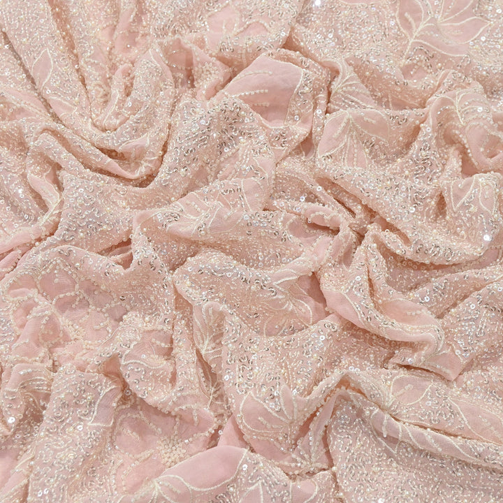 Dyed Viscose Georgette Moti Embroidery Fabric – Designer Pearl Work Fabric | V3566C-3
