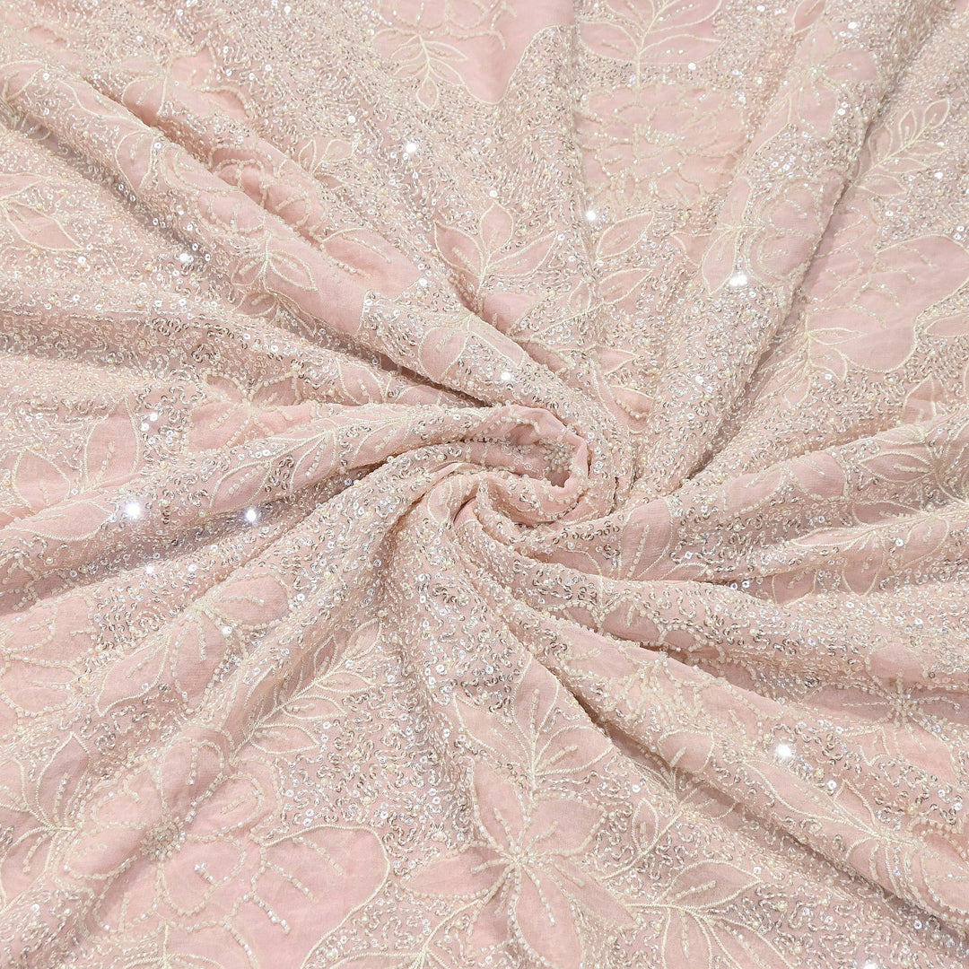 Dyed Viscose Georgette Moti Embroidery Fabric – Designer Pearl Work Fabric | V3566C-3