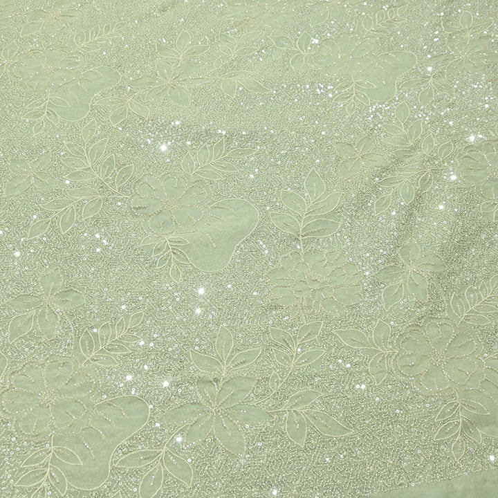Dyed Viscose Georgette Moti Embroidery Fabric – Designer Pearl Work Fabric | V3566C-4