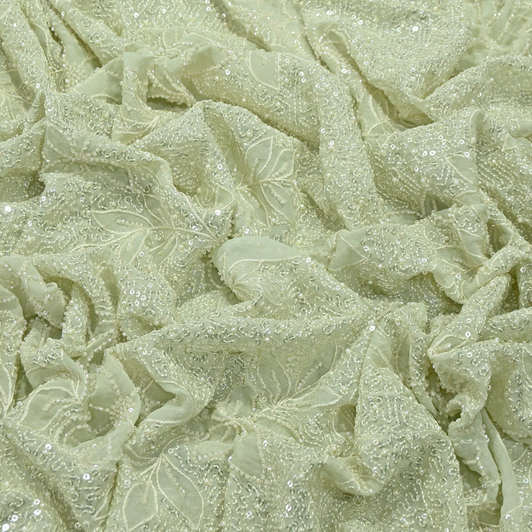 Dyed Viscose Georgette Moti Embroidery Fabric – Designer Pearl Work Fabric | V3566C-4