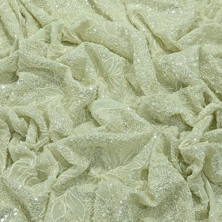 Dyed Viscose Georgette Moti Embroidery Fabric – Designer Pearl Work Fabric | V3566C-4