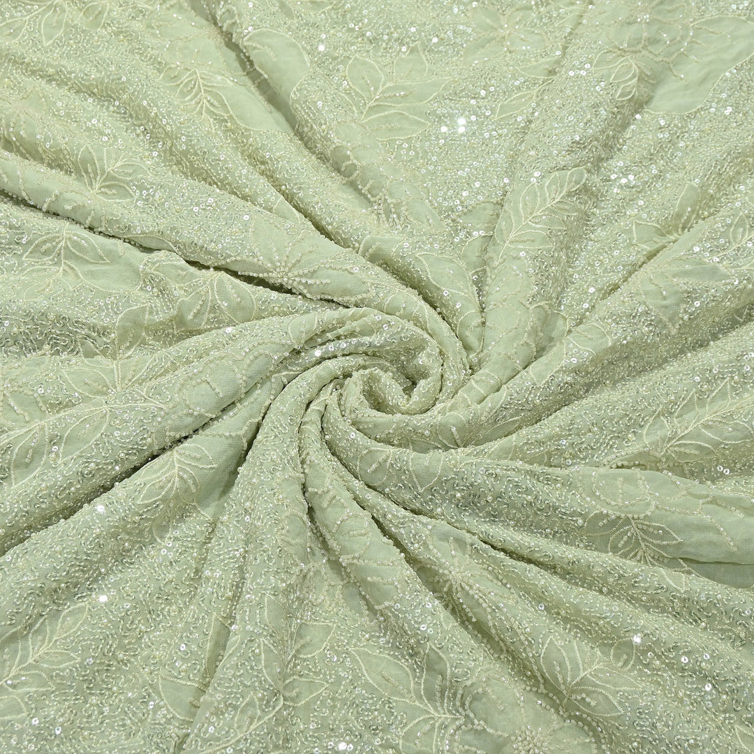Dyed Viscose Georgette Moti Embroidery Fabric – Designer Pearl Work Fabric | V3566C-4