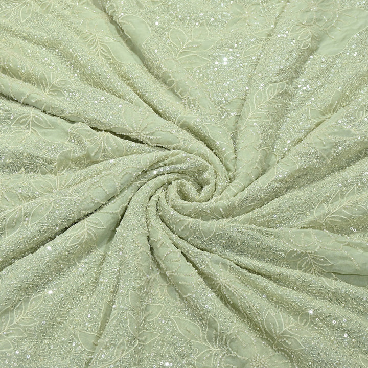 Dyed Viscose Georgette Moti Embroidery Fabric – Designer Pearl Work Fabric | V3566C-4