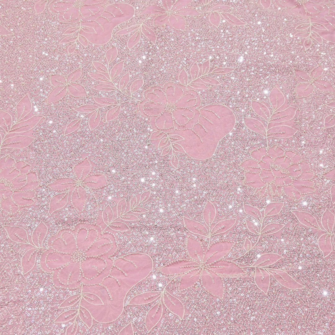 Dyed Viscose Georgette Moti Embroidery Fabric – Designer Pearl Work Fabric | V3566C-5