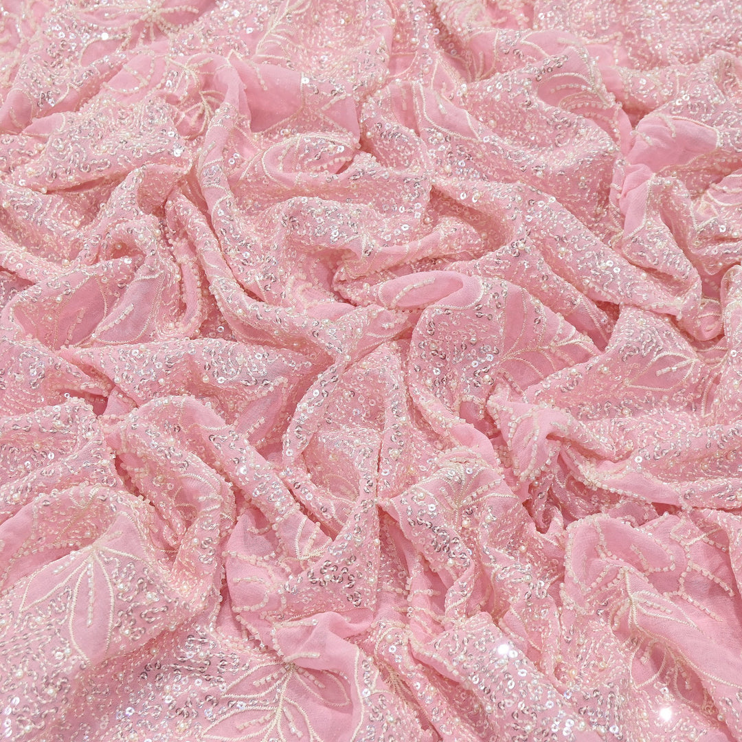 Dyed Viscose Georgette Moti Embroidery Fabric – Designer Pearl Work Fabric | V3566C-5