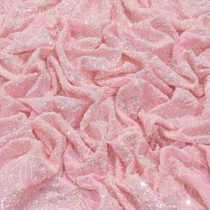 Dyed Viscose Georgette Moti Embroidery Fabric – Designer Pearl Work Fabric | V3566C-5