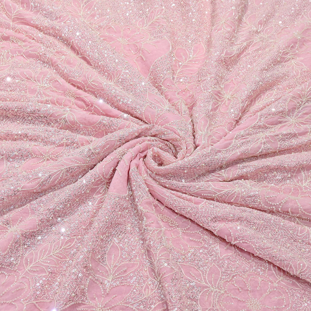 Dyed Viscose Georgette Moti Embroidery Fabric – Designer Pearl Work Fabric | V3566C-5