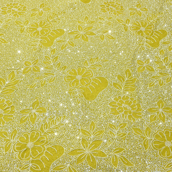 Dyed Viscose Georgette Moti Embroidery Fabric – Designer Pearl Work Fabric | V3566C-6