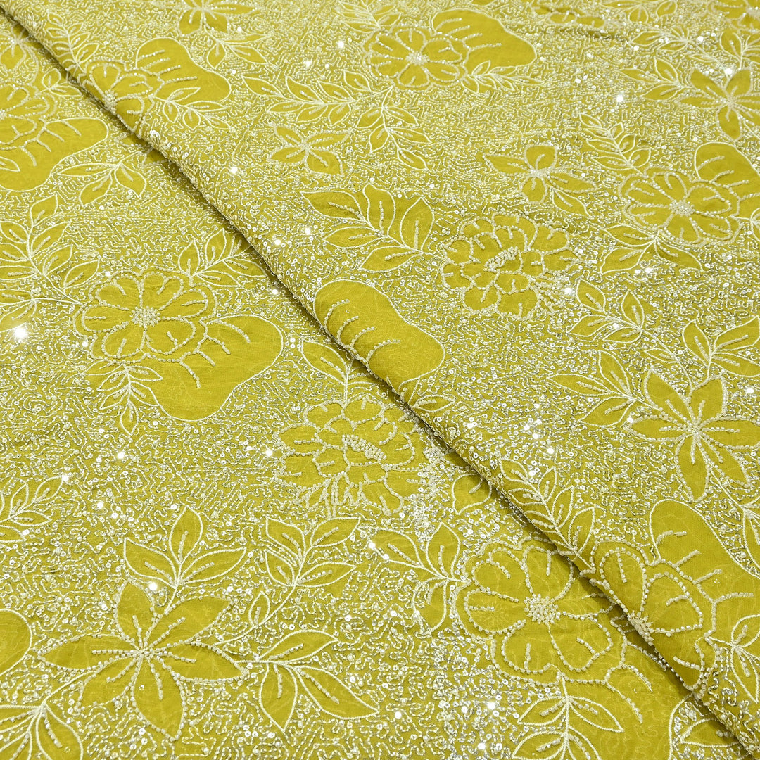 Dyed Viscose Georgette Moti Embroidery Fabric – Designer Pearl Work Fabric | V3566C-6