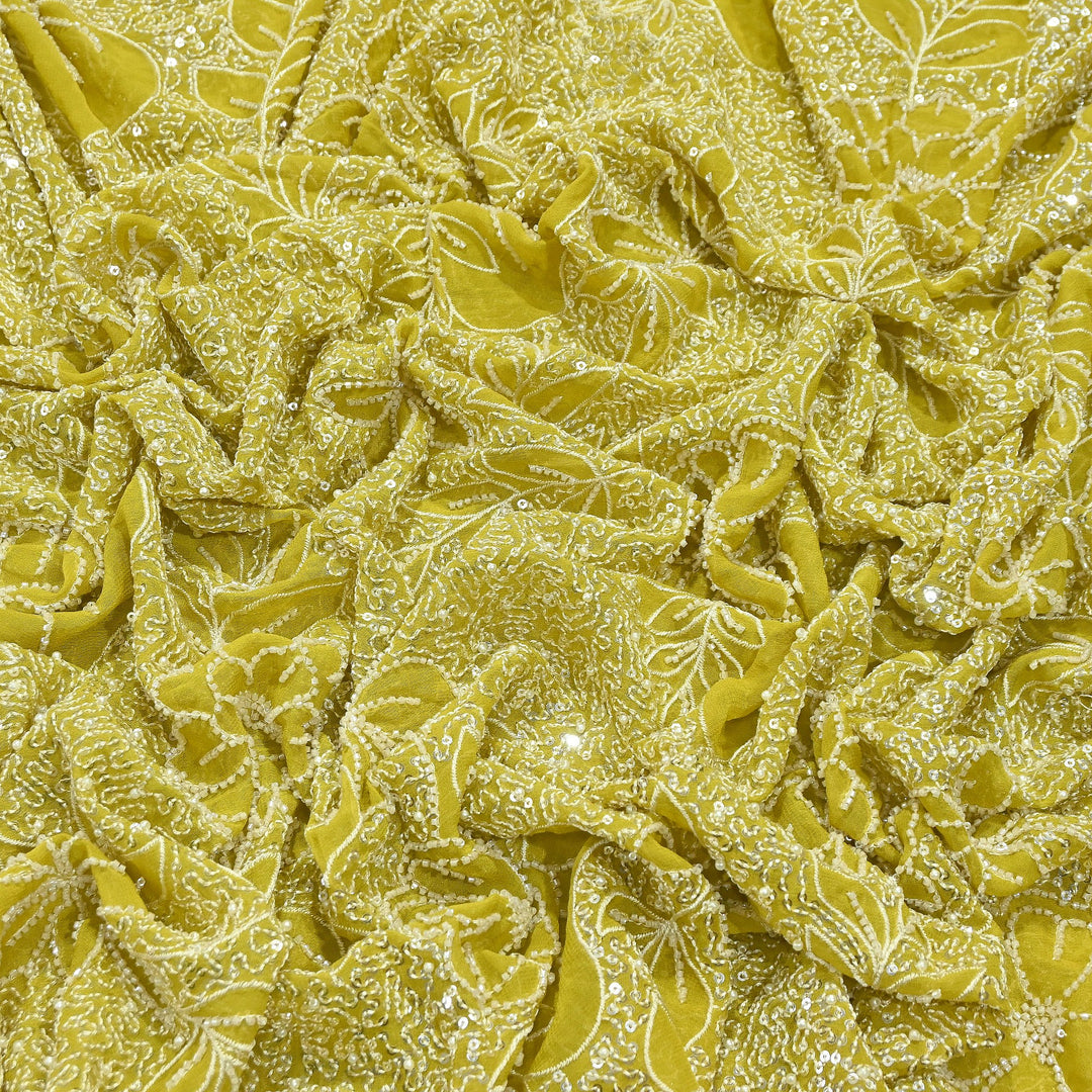 Dyed Viscose Georgette Moti Embroidery Fabric – Designer Pearl Work Fabric | V3566C-6