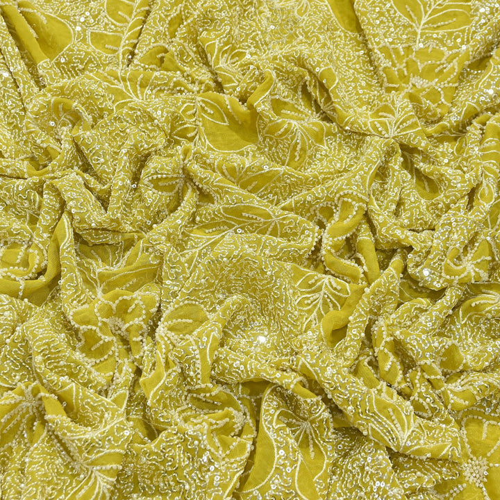 Dyed Viscose Georgette Moti Embroidery Fabric – Designer Pearl Work Fabric | V3566C-6