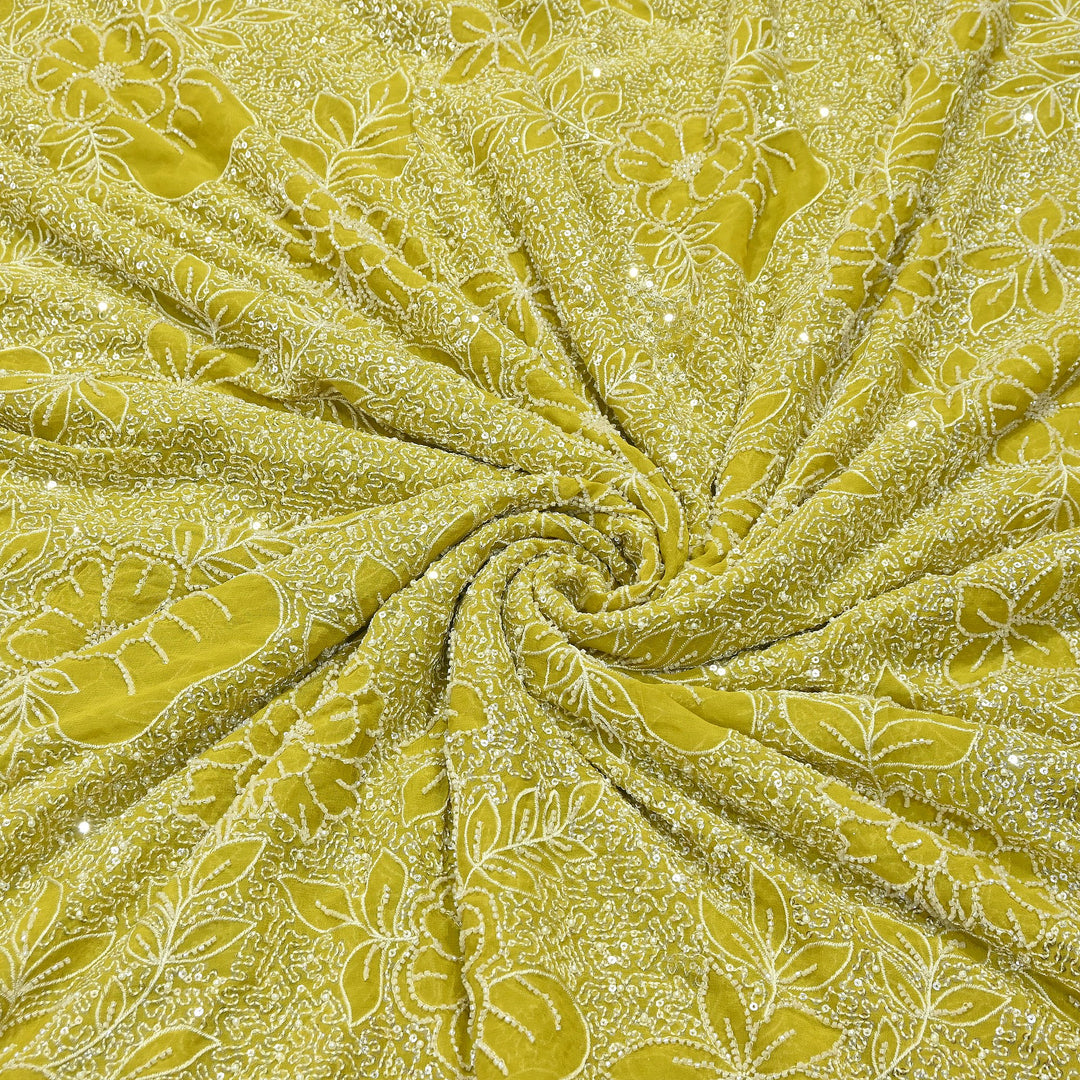 Dyed Viscose Georgette Moti Embroidery Fabric – Designer Pearl Work Fabric | V3566C-6