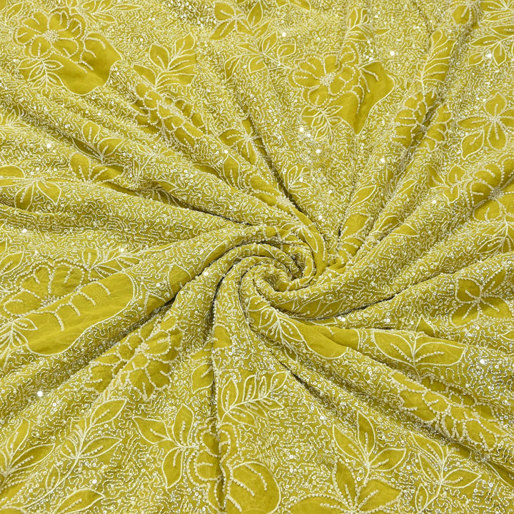 Dyed Viscose Georgette Moti Embroidery Fabric – Designer Pearl Work Fabric | V3566C-6