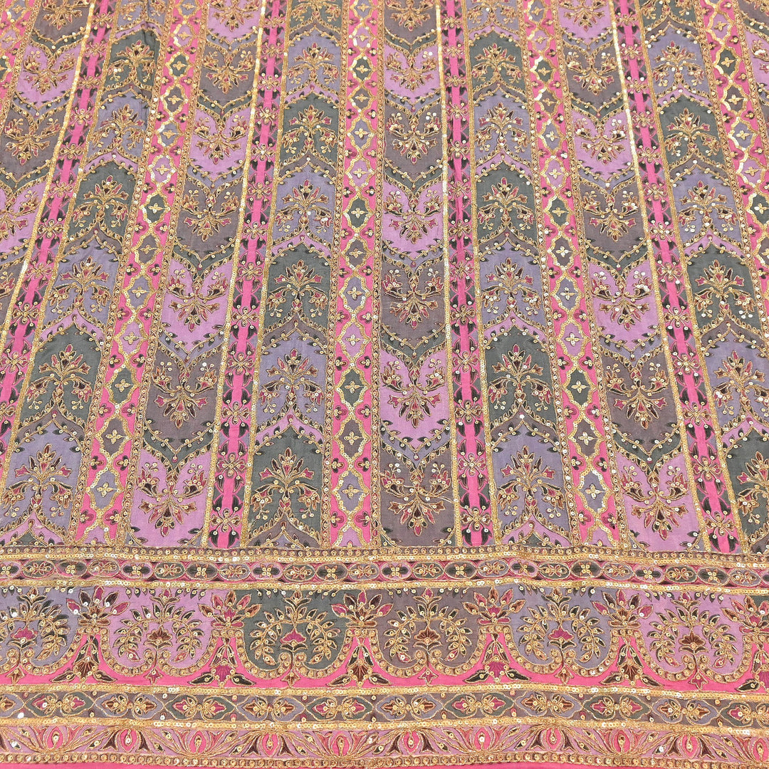 Dyed Crepe Position Print Zari & Sequins Embroidery Fabric 54" – Designer Party Wear Fabric | ND9778-1