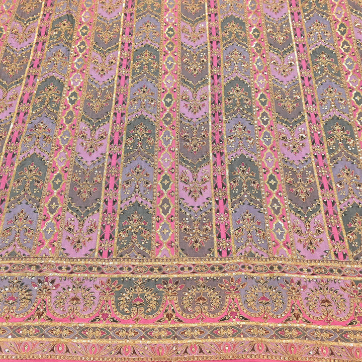 Dyed Crepe Position Print Zari & Sequins Embroidery Fabric 54" – Designer Party Wear Fabric | ND9778-1