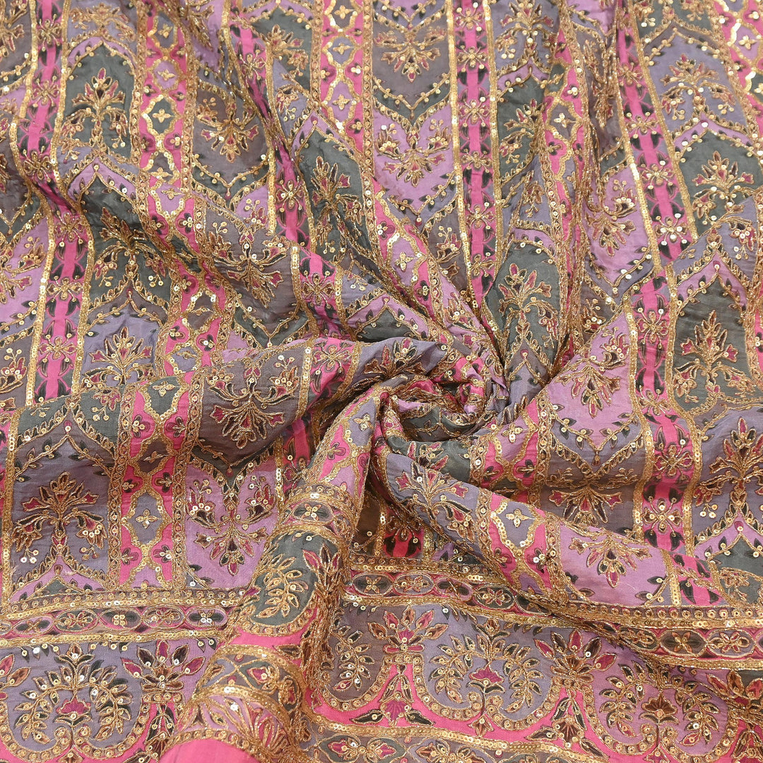 Dyed Crepe Position Print Zari & Sequins Embroidery Fabric 54" – Designer Party Wear Fabric | ND9778-1